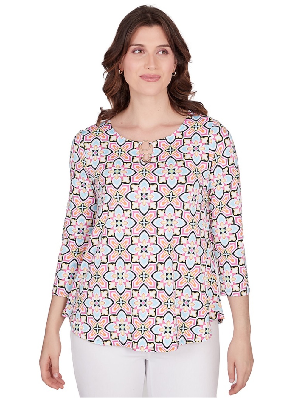 Ruby Road Tropical Twist Long Sleeve Abstract Floral Top XL